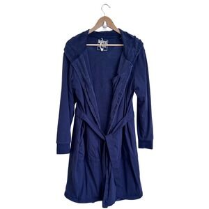 Dude Robe Mens Hooded Lounge Bathrobe Size S/M Navy Tie Closure Pockets
